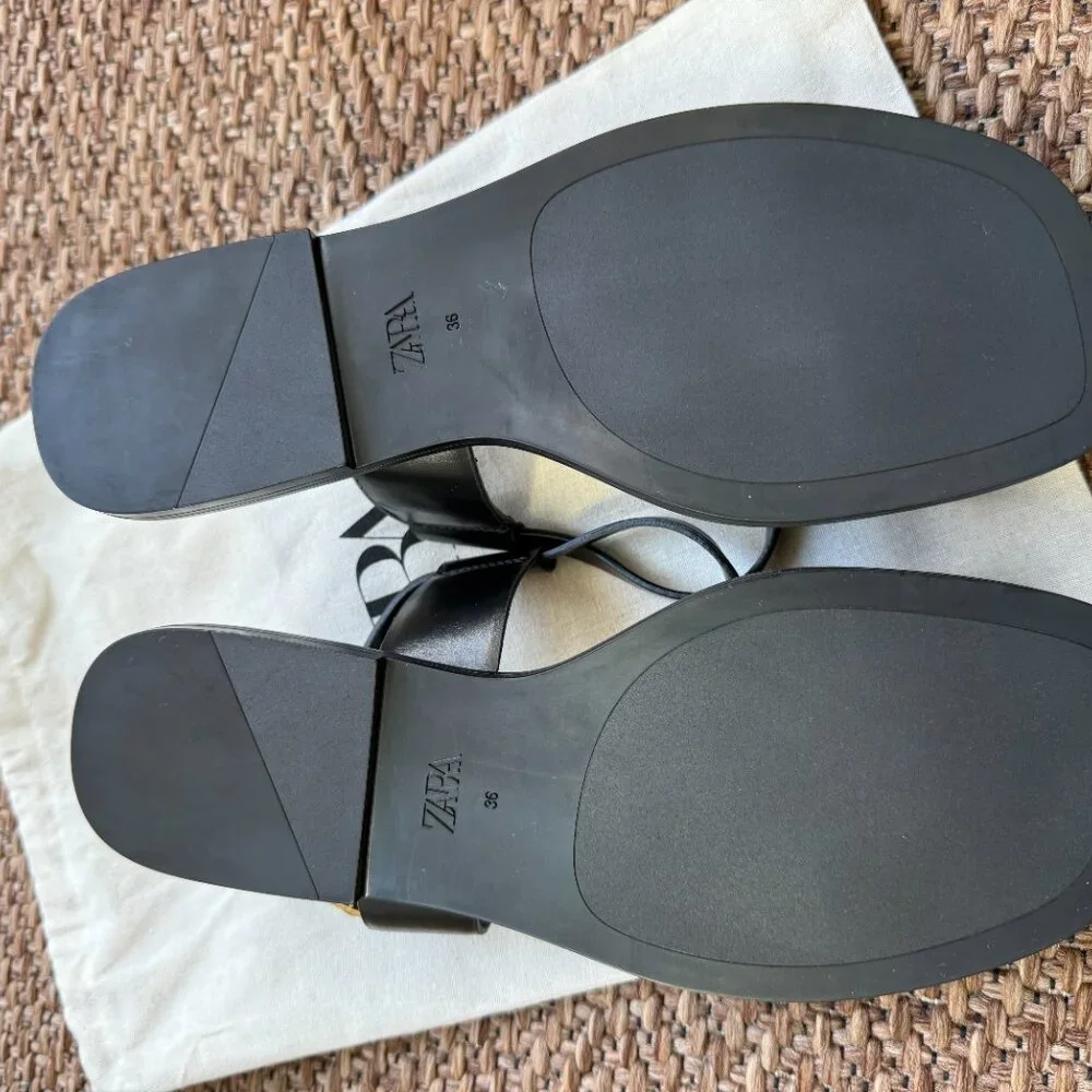 Zara Flat Strappy Sandals With Metal Adornment - Picture 4 of 6